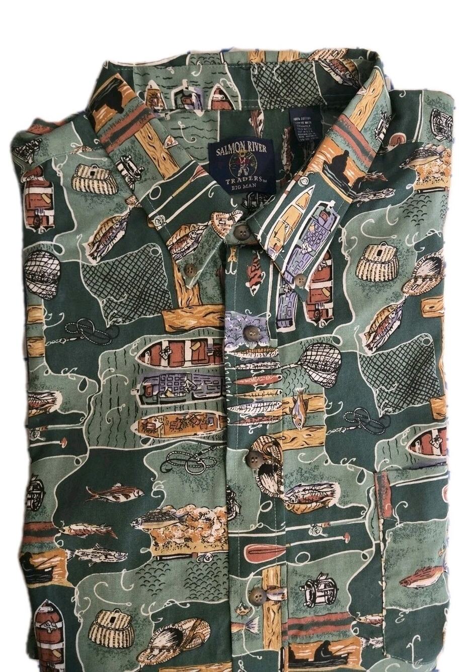 Vintage Salmon River Shirt Big Man 3X Fishing Outdoor Gorpcore Long Sleeve Butto